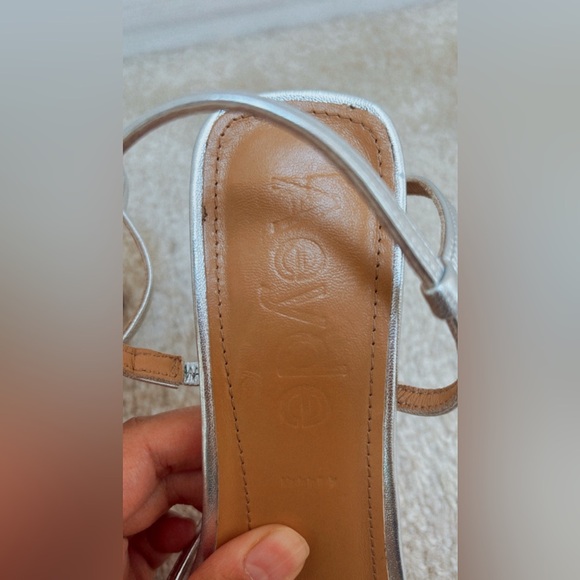 NEW Aeyde Elise Square Toe Post Sandals Dress Heels in Silver Nappa Leather 38 - Picture 8 of 10